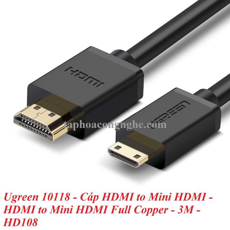 Ugreen 10118 3M màu Đen Cáp chuyển đổi Mini HDMI sang HDMI thuần đồng HD108 30010118